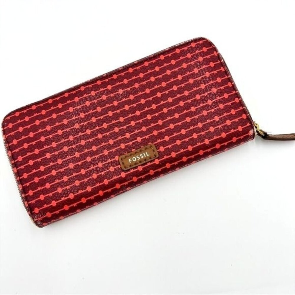 Fossil Jayda Cabernet Zippered Wallet Boho Bohemi… - image 1